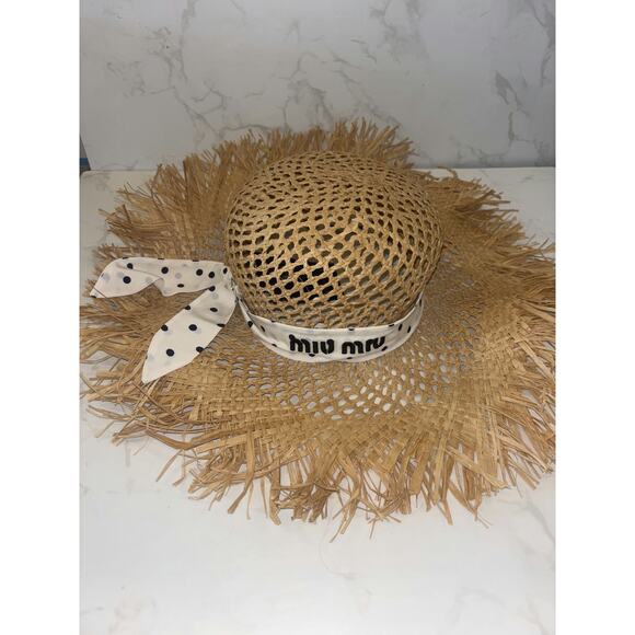 Miu Miu Straw Sun Hat with Polka Dot Band - Great Condition - Picture 1 of 5